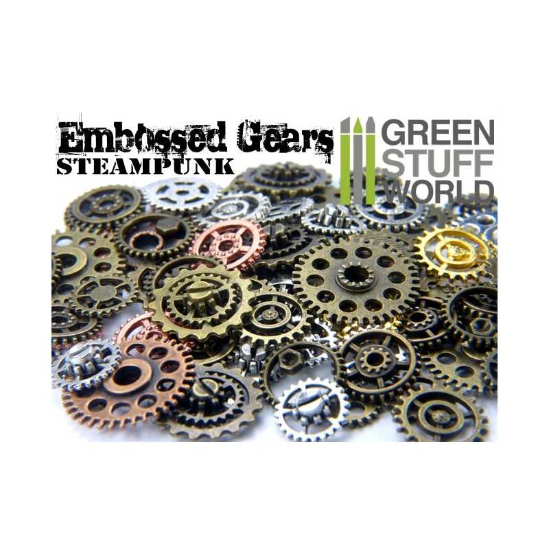 embossed steampunk gears and cogs beads 85gr riveted with screws