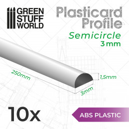 ASA Polystyrol-Profile HALB-RUNDSTANGEN Plastikcard 3 mm