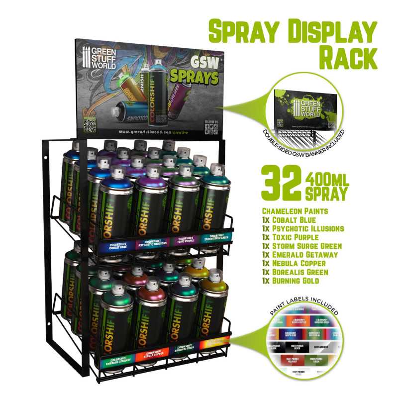 GSW Spray Display Rack - Chamäleonfarben (32 Sprays) | Farbdisplays aus Metall