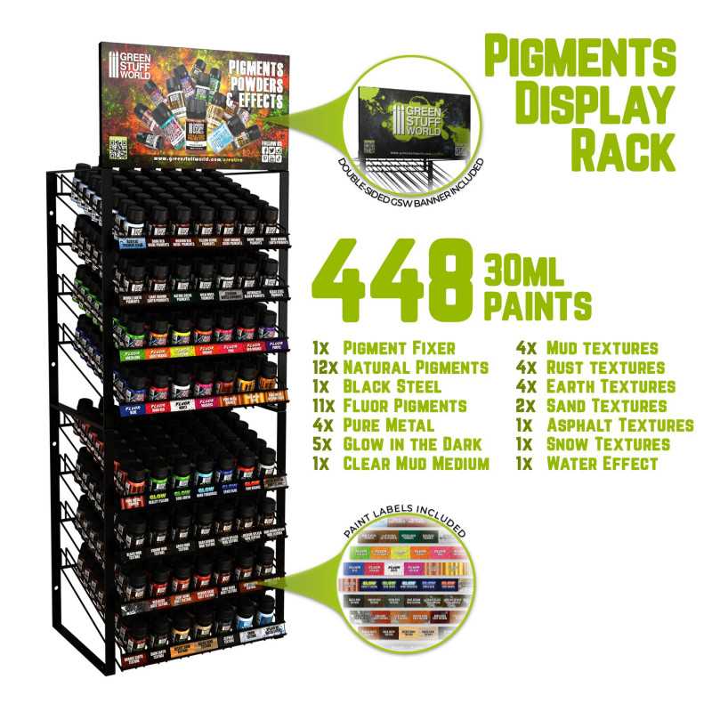 GSW Pigment Display Rack - Pigmente, Pulver, Texturen und Effekte | Farbdisplays aus Metall