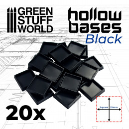 Socles en plastique noir avec CREUX - Carré 25 mm