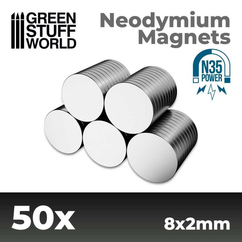 Imanes Neodimio 8x2mm - 50 unidades (N35) NEGRO