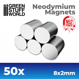 Imanes Neodimio 8x2mm - 50 unidades (N52)