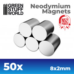 Neodym-Magnete 8x2mm - 50 stück (N52) | Magnete N52