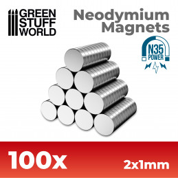 Imanes Neodimio 2x1mm - 100 unidades (N35) Imanes N35