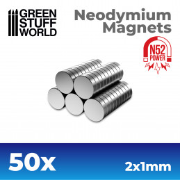 Imanes Neodimio 2x1mm - 50 unidades (N52) Imanes N52