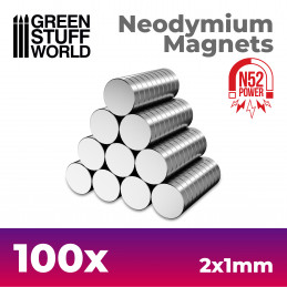 Imanes Neodimio 2x1mm - 100 unidades (N52) Imanes N52