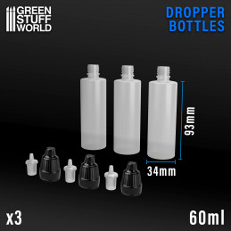 Dropper Bottles 60ml - Pack x3 | Empty Paint Pots