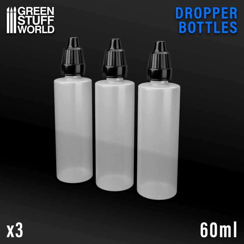Dropper Bottles 60ml - Pack x3 | Empty Paint Pots Dropper Bottles 60ml - Pack x3 | Empty Paint Pots