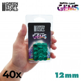 Gemmes en plastique 12mm - Turquoise | Jetons et Meeples de jeu de société