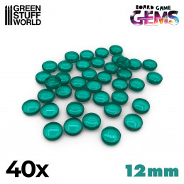 Gemmes en plastique 12mm - Turquoise | Jetons et Meeples de jeu de société
