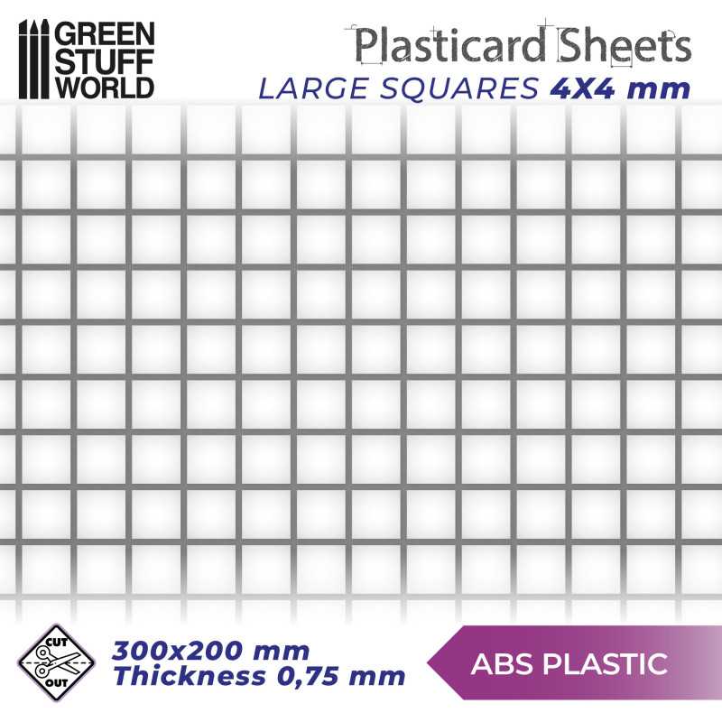 ▷ ABS Plasticard - LARGE SQUARES Textured Sheet - A4