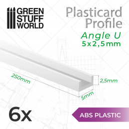 ABS Plasticard U-profile - 5x2.5mm | Other Profiles