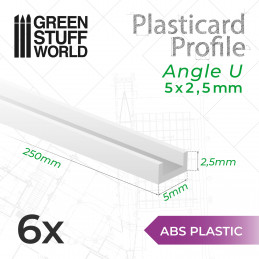 Perfil Plasticard perfil-U - 5x2.5mm