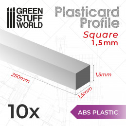 ASA Polystyrol-Profile QUADRAT STÄBE Plastikcard 1.5mm | Quadratprofil