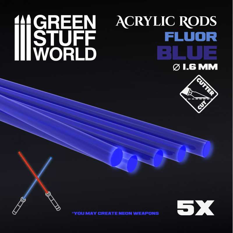 Barras Acrilicas - Redondas 1,6 mm Fluor AZUL Perfiles Fluorescentes