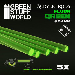 Acrylic Rods - Round 2.4 mm Fluor GREEN | Fluorescent profiles