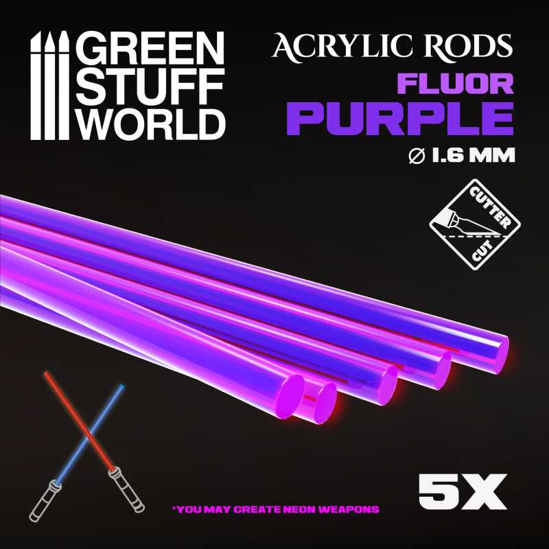 1,6 mm runde Acryl Stäbe Fluor VIOLETT | Fluoreszierende Profile