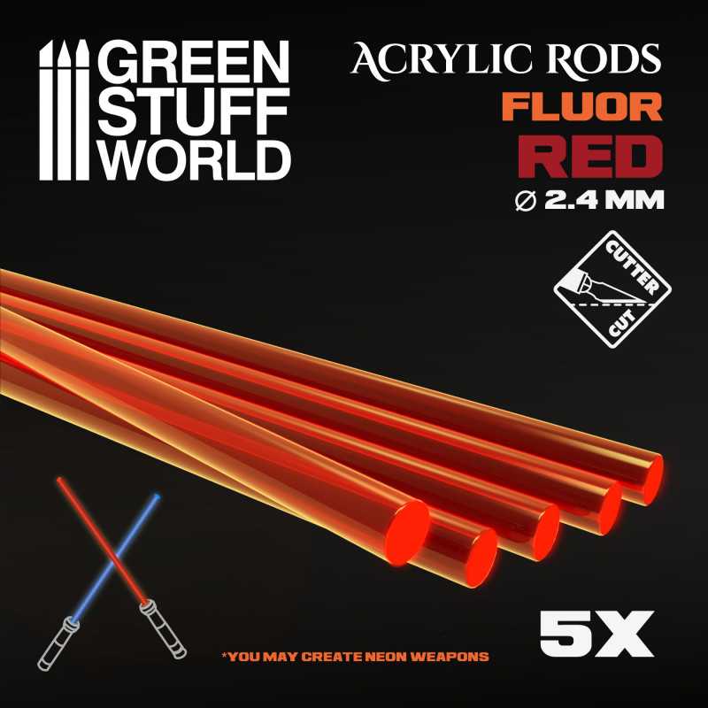 2,4 mm runde Acryl Stäbe Fluor ROT-ORANGE | Fluoreszierende Profile 2,4 mm runde Acryl Stäbe Fluor ROT-ORANGE | Fluoreszierende Profile