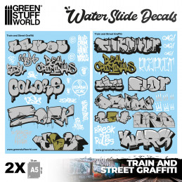 Waterslide Decals - Train and Graffiti Mix - Silver and Gold | Water Transfer Decals