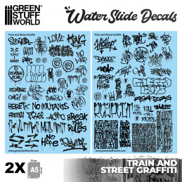 Waterslide Decals - Train and Graffiti Mix - Black | Water Transfer Decals