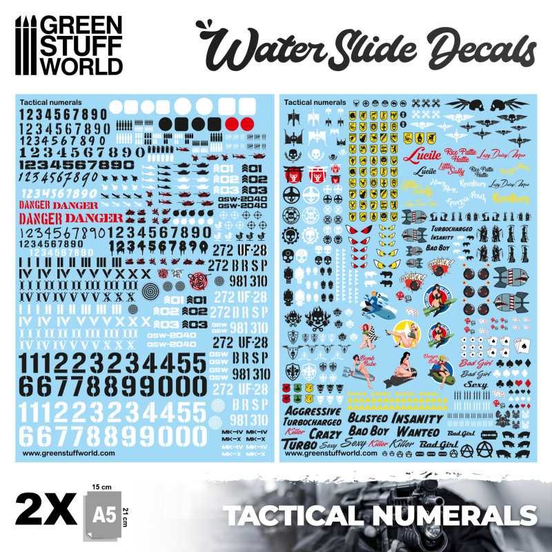 Waterslide Decals - Tactical Numerals and Pinups | Water Transfer Decals