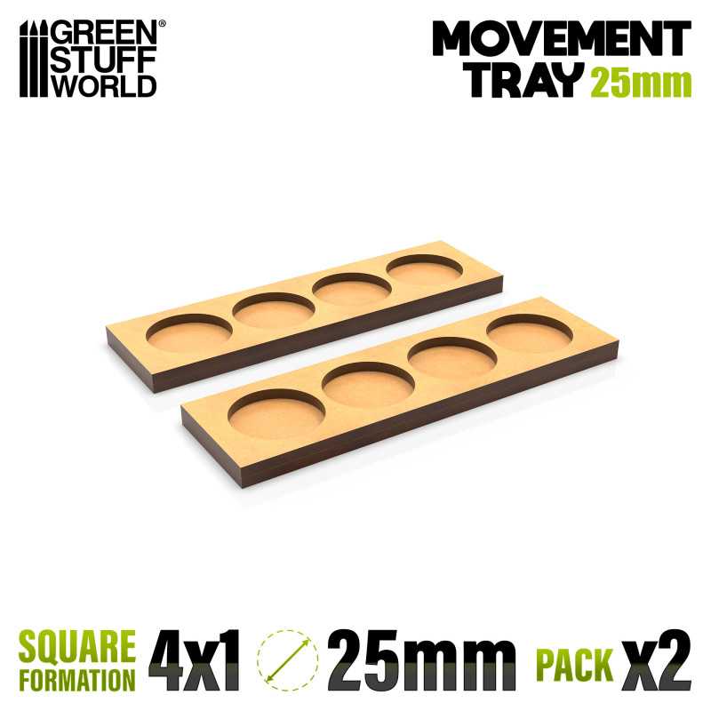 MDF Movement Trays 25mm 4x1 - Skirmish Lines | Movement trays for round bases