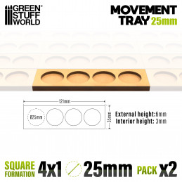 MDF Movement Trays 25mm 4x1 - Skirmish Lines | Movement trays for round bases