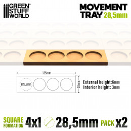 Bandejas de Movimiento DM 28.5mm 4x1 - Hostigador Filas Bandejas de movimiento para Peanas Redondas
