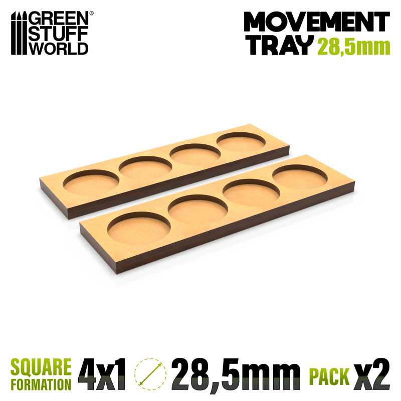 MDF Movement Trays 28.5mm 4x1 - Skirmish Lines | Movement trays for round bases