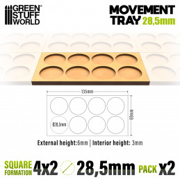 MDF Movement Trays 28.5mm 4x2 - Skirmish Lines | Movement trays for round bases