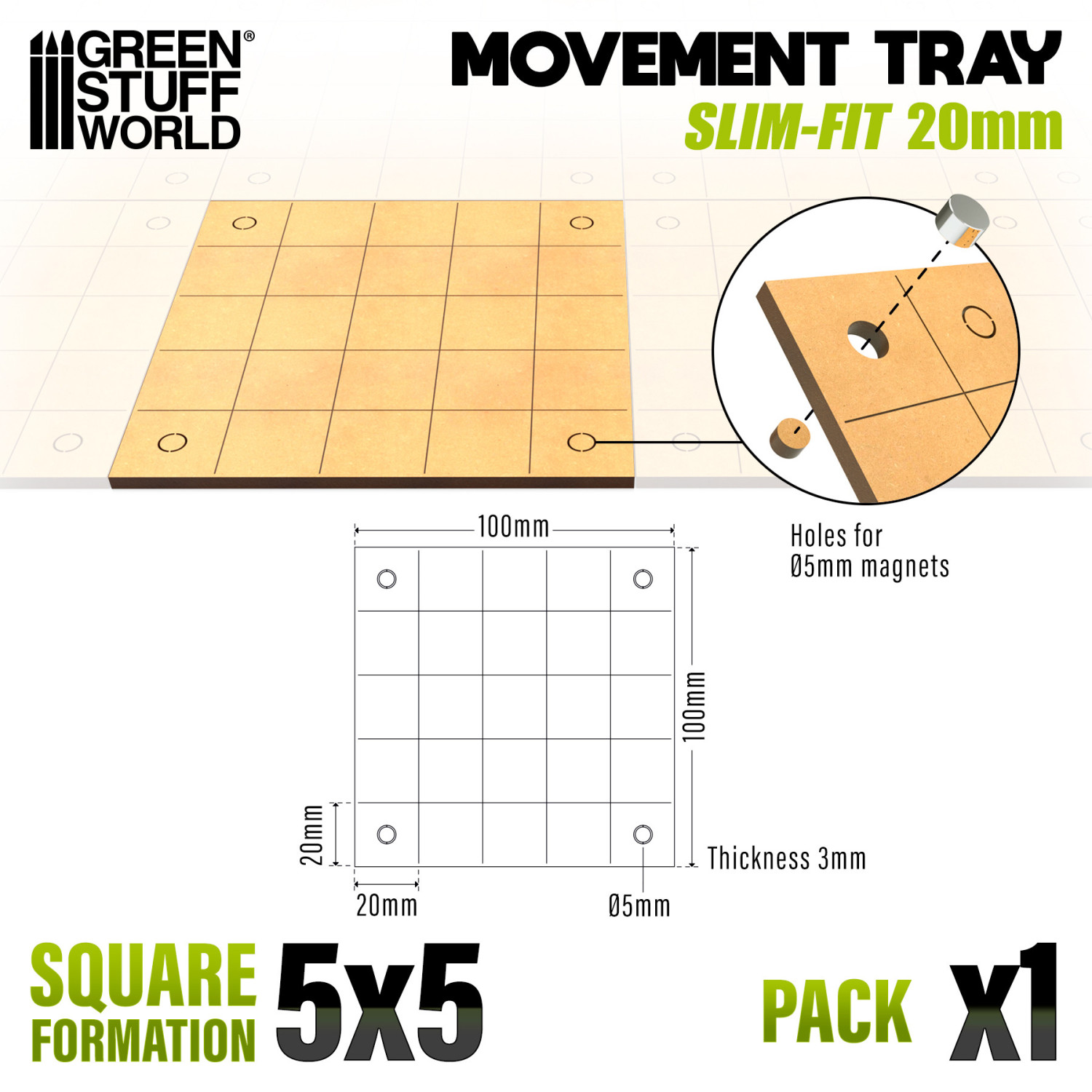 5 Plateaux De Mouvement En MDF 28,5mm - Pour Figurines De Wargame Et Modélisme - Green Stuff World