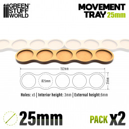 MDF Movement Trays - Skirmish AOS 25mm 5x1 | Movement trays for round bases
