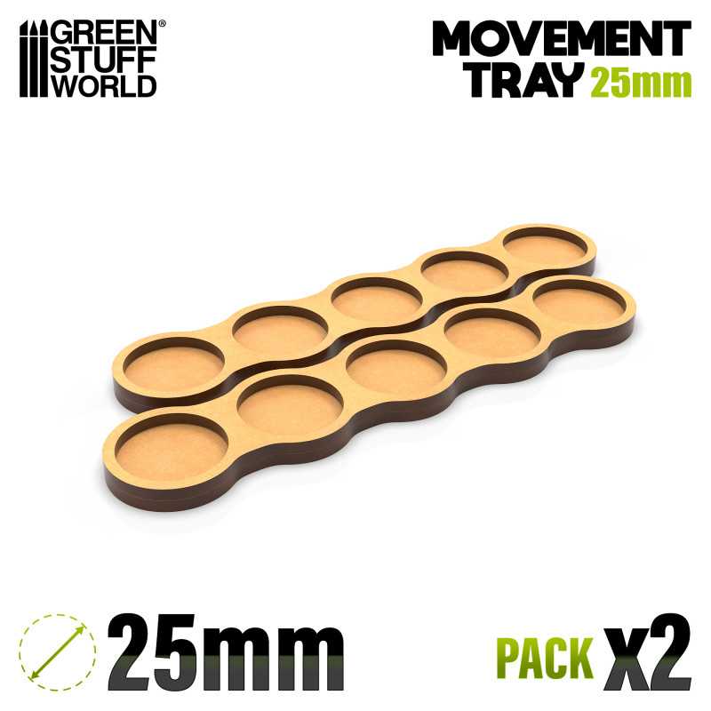 MDF Movement Trays - Skirmish AOS 25mm 5x1 | Movement trays for round bases