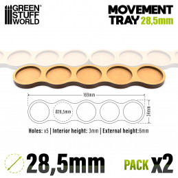 MDF Movement Trays - Skirmish AOS 28.5mm 5x1 | Movement trays for round bases