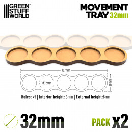 Plateaux de Mouvement MDF - Skirmish AOS 32mm 5x1 | Plateaux de mouvement pour bases rondes