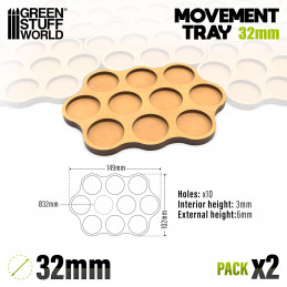 MDF Movement Trays - Skirmish AOS 32mm 3x4x3 | Movement trays for round bases