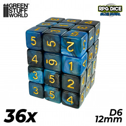 36x D6 12mm Dés de Jeu - Marbre Bleu | Dés D6