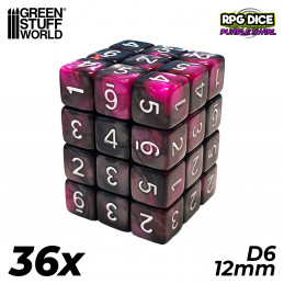 36x D6 12mm Dés de Jeu - Marbre Violet | Dés D6