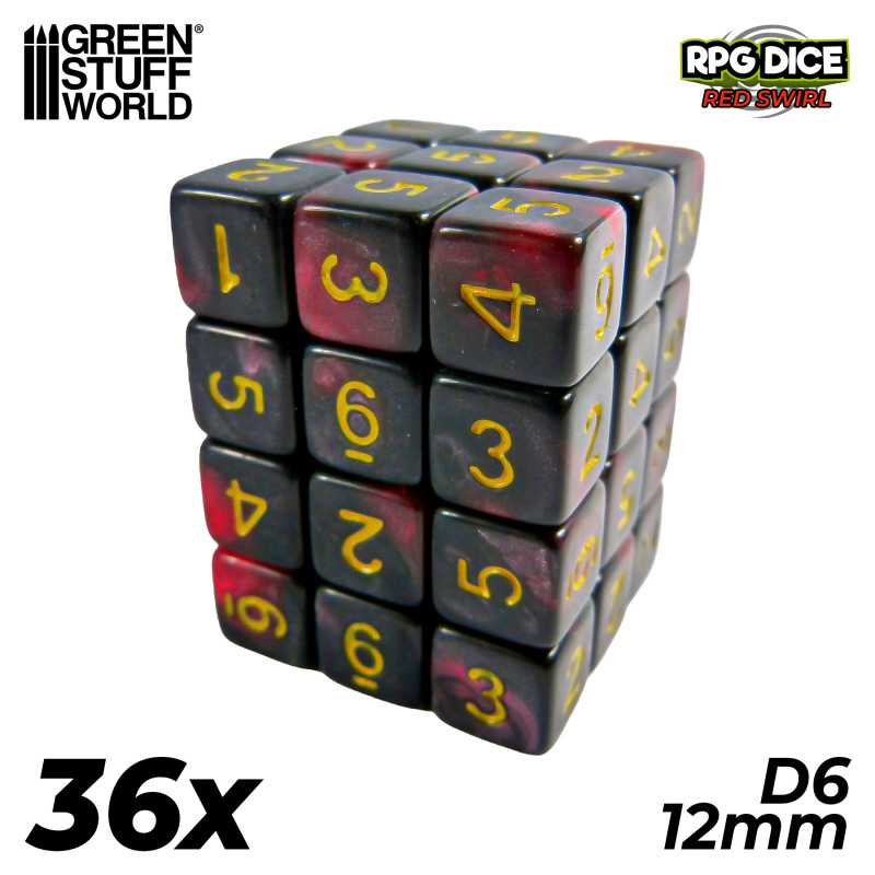 36x D6 12mm Dice - Red Swirl | D6 Dices