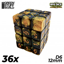 36x D6 12mm Dés de Jeu - Marbre Ambre | Dés D6