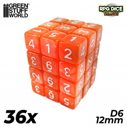 36x D6 12mm Dés de Jeu - Orange | Dés D6