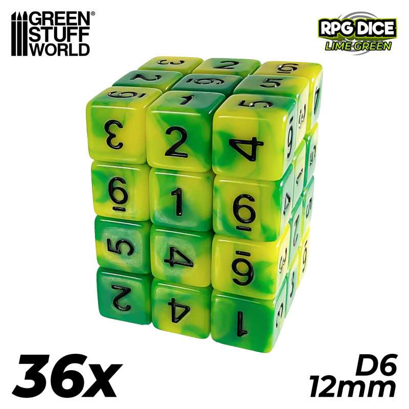 36x D6 12mm Dice - Lime Swirl | Board Game Dices 36x D6 12mm Dice - Lime Swirl | Board Game Dices