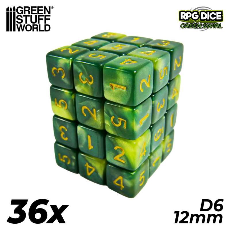 36x D6 12mm Dés de Jeu - Vert Marbre | Dés D6 36x D6 12mm Dés de Jeu - Vert Marbre | Dés D6