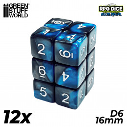 12x D6 16mm Dice - Blue Swirl | D6 Dices