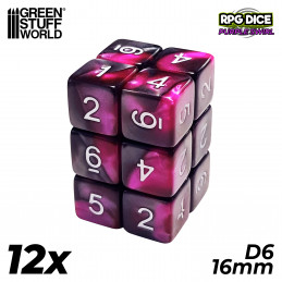 12x D6 16mm Dice - Purple Swirl | D6 Dices