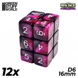 12x Dados D6 16mm - Lila Marmol Dados D6