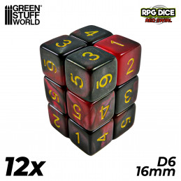 12x D6 16mm Dés de Jeu - Rouge Marbre | Dés D6