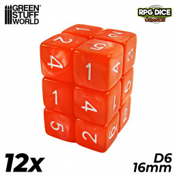 12x D6 16mm Dice - Orange