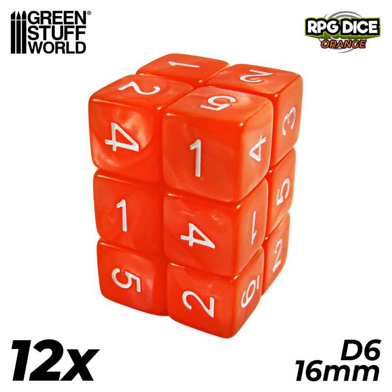 12x W6 16mm Spielwürfel - Orange | Brettspiele Würfel